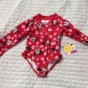 Red Minnie Mouse Long Sleeve One-Piece Swimsuit